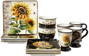 certified international french sunflower 16 pc. dinnerware set, service for 4, multicolored