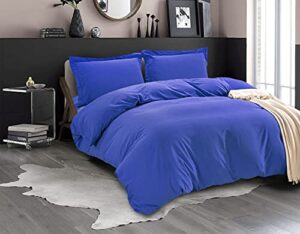 celine linen wrinkle & fade resistant 3-piece duvet cover set - protects and covers your comforter/duvet insert, 1500 series luxurious 100% - silky soft, full/queen, royal blue