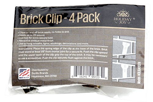 Holiday Joy Brick Clips for Hanging Outdoors - Pack of 4 Hooks to Hang Wall Decor, Christmas Decorations, Garland, Pictures & Wreaths up to 25 Pounds - Hanger Fits 2-1/8 to 2-1/3 Inch Bricks﻿