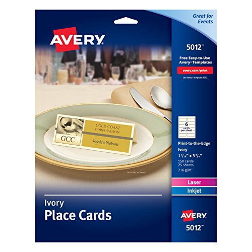 Avery Printable Place Cards with Sure Feed Technology, 1-7/16" x 3-3/4", Textured Ivory, 150 Blank Place Cards for Laser or Inkjet Printers (05012)