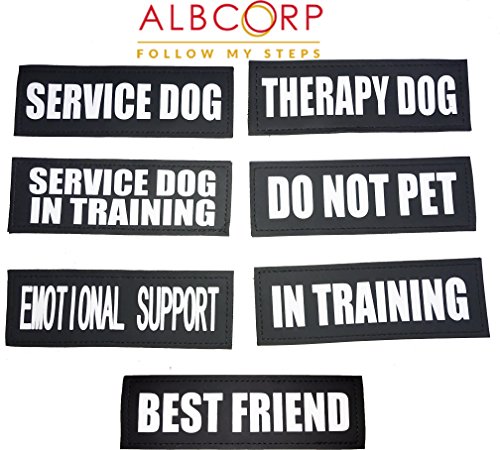 Albcorp Reflective Service Dog Patches with Hook Backing for Service Animal Vests /Harnesses Large (6 X 2) Inch