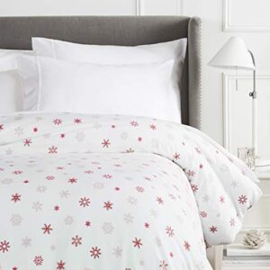 amazon brand – pinzon cotton flannel duvet cover - twin, falling snowflake merlot