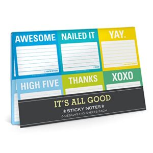 knock knock it's all good sticky note packet, 6 sticky note pads set, 2.75 x 2.75-inches and 40-sheets each