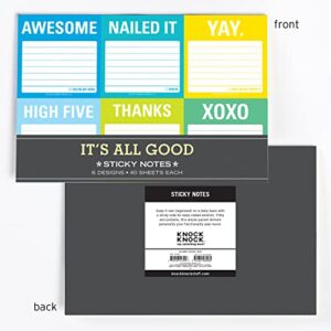 Knock Knock It's All Good Sticky Note Packet, 6 Sticky Note Pads Set, 2.75 x 2.75-Inches and 40-Sheets Each