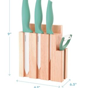 Wamery Ceramic Knife Set with Block - Chef Knife, Utility Knife, Paring Knife Rust Proof Sharp Turquoise Kitchen Knife Set with Wood Block and Fruit Peeler