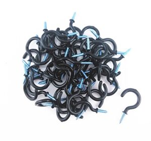 yueton 50pcs vinyl coated screw-in ceiling hooks cup hooks (black)