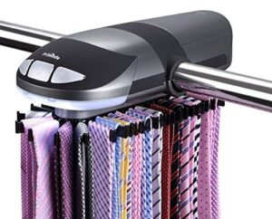 primode motorized tie rack stores up to 50 ties– closet organizer, holds & displays up to 50 ties or belts, rotation operates with batteries. great gift idea for fathers day