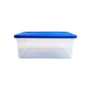 HOMZ Plastic Underbed Storage, with Lid, 28 Quart, Clear, Stackable, 8-Pack, Blue 3228CLBLDC.08