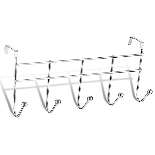 Sturdy Over The Door 5 Hook Hanger - Hangs Shirts, Coat Hooks, Towel Rack, Robes, Perfect Hat Rack