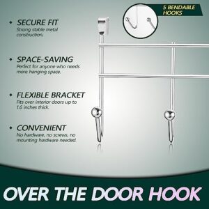 Sturdy Over The Door 5 Hook Hanger - Hangs Shirts, Coat Hooks, Towel Rack, Robes, Perfect Hat Rack