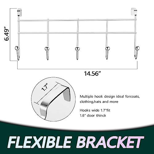 Sturdy Over The Door 5 Hook Hanger - Hangs Shirts, Coat Hooks, Towel Rack, Robes, Perfect Hat Rack