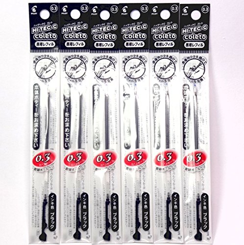 Pilot Hi-Tec-C Coleto Gel Ink Pen Refill 0.3mm, Black, × 6 Packs/total 6 pcs (Japan Import) [Komainu-Dou Original Package]