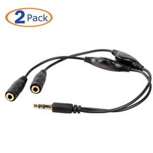 Conwork 2-Pack 3.5mm Stereo Male to Dual Female Audio Headphone/Headset Y Splitter Cable with Volume Control Switch