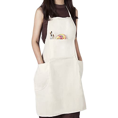 CONDA 100% Cotton Canvas Professional Bib Apron With 3 Pockets for Women Men Adults,Waterproof,Natural 31inch By 27inch