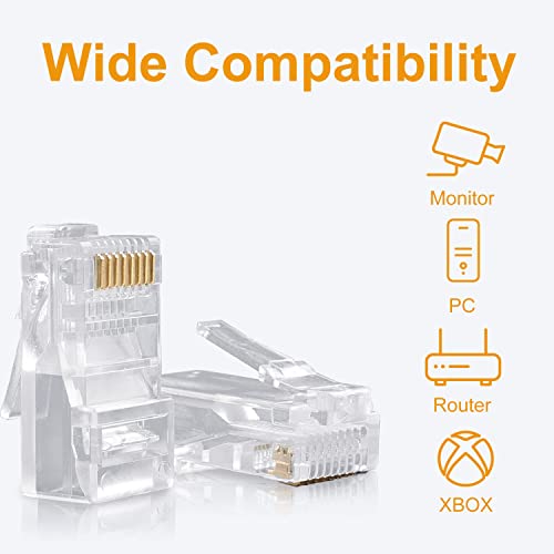 SHD RJ45 Connectors RJ45 Crimp Ends 8P8C UTP Network Plug for CAT5 CAT5E CAT6 Stranded Cable Solid Crystal Head 100PCS