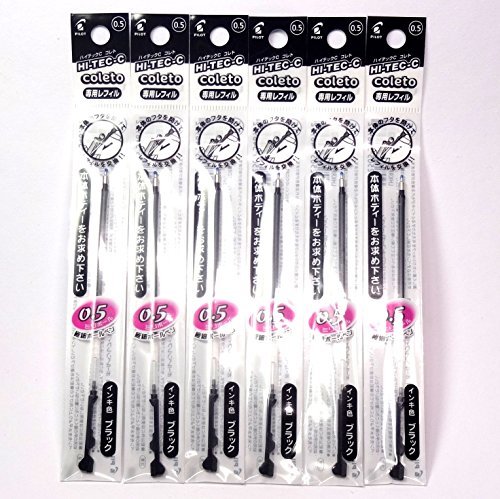 Pilot Hi-Tec-C Coleto Gel Ink Pen Refill 0.5mm, Black, × 6 Packs/total 6 pcs (Japan Import) [Komainu-Dou Original Package]