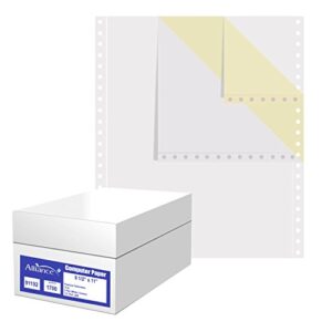 alliance continuous carbonless computer paper 9.5 x 11, blank left and right perforated, 15 lb, 2-part white/canary (1,700 sheets) - made in the usa