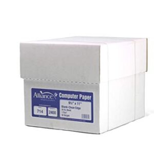 Alliance Continuous Computer Paper, 9.5 x 11, Blank Clean Perforated Edge 1-Part, 92 Bright, 20 lb, Made In The USA… (2,400 Sheets)