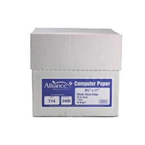 Alliance Continuous Computer Paper, 9.5 x 11, Blank Clean Perforated Edge 1-Part, 92 Bright, 20 lb, Made In The USA… (2,400 Sheets)