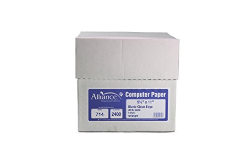 Alliance Continuous Computer Paper, 9.5 x 11, Blank Clean Perforated Edge 1-Part, 92 Bright, 20 lb, Made In The USA… (2,400 Sheets)