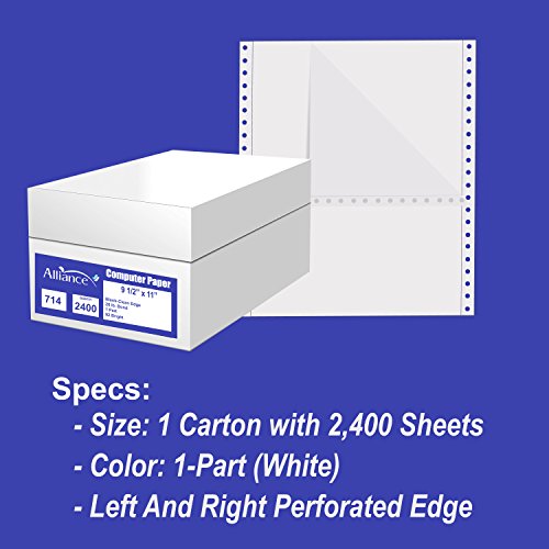 Alliance Continuous Computer Paper, 9.5 x 11, Blank Clean Perforated Edge 1-Part, 92 Bright, 20 lb, Made In The USA… (2,400 Sheets)