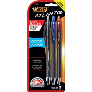 bic atlantis comfort ballpoint pen, medium point (1.0 mm), assorted colors, 3-count