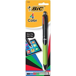 bic 4-color grip stylus ball pen, medium point (1.0mm), assorted inks, 1-count (mmgstp11)