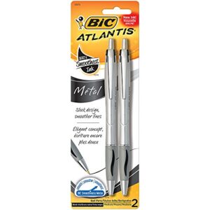 bic atlantis metal medium ballpoint pen (1.2mm) 2-pack blister, black (vcgmtp21)