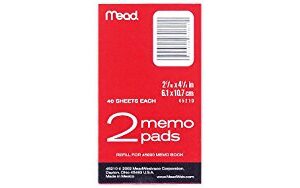 Mead Ruled Memo Pads, 2 7/16" x 4 1/4, White, 40 Sheets per Pad, 2 Pads per Pack, Pack Of 6 = 12 Pads