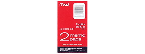 Mead Ruled Memo Pads, 2 7/16" x 4 1/4, White, 40 Sheets per Pad, 2 Pads per Pack, Pack Of 6 = 12 Pads