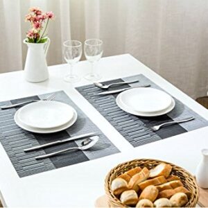 famibay Bamboo PVC Weave Placemats Non-Slip Kitchen Table Mats Set of 4-30x45 cm (Black and Grey)