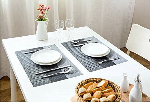 famibay Bamboo PVC Weave Placemats Non-Slip Kitchen Table Mats Set of 4-30x45 cm (Black and Grey)