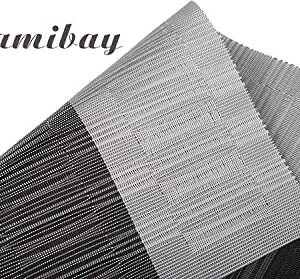 famibay Bamboo PVC Weave Placemats Non-Slip Kitchen Table Mats Set of 4-30x45 cm (Black and Grey)