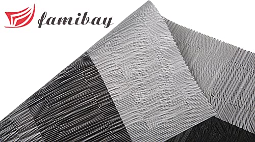 famibay Bamboo PVC Weave Placemats Non-Slip Kitchen Table Mats Set of 4-30x45 cm (Black and Grey)