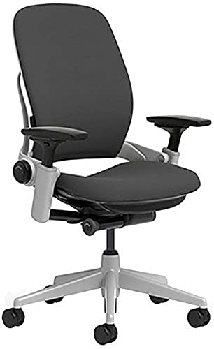 Steelcase Leap Chair with Platinum Base & Hard Floor Caster, Black 21.75D x 27W x 38.5H Inch