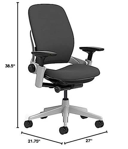 Steelcase Leap Chair with Platinum Base & Hard Floor Caster, Black 21.75D x 27W x 38.5H Inch