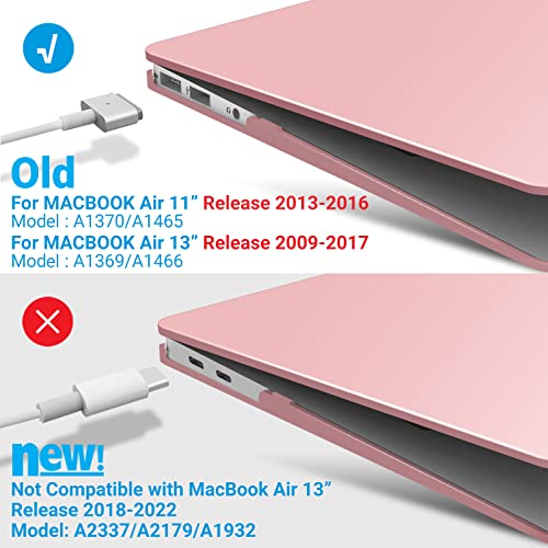 IBENZER Compatible with Old Version MacBook Air 13 Inch Case (2010-2017 Release). Models: A1466 / A1369, Plastic Hard Shell Case with Keyboard Cover for Mac Air 13, Rose Quartz, A1301RQ+1