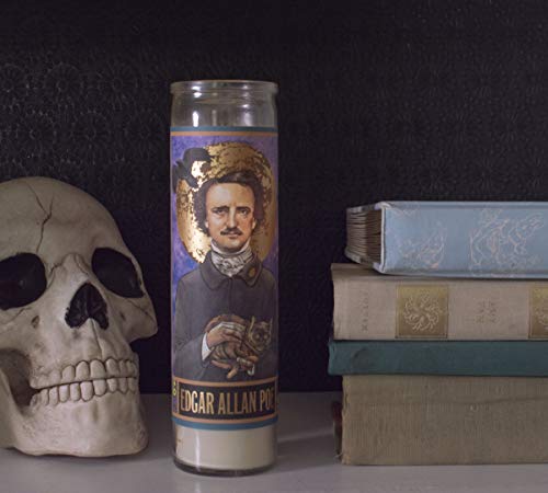 Edgar Allan Poe Secular Saint Candle - 8.5 Inch Tall Glass Prayer Votive - Made in The USA