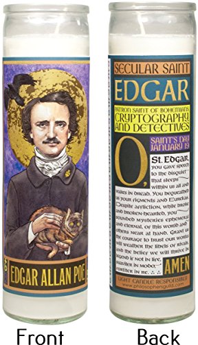 Edgar Allan Poe Secular Saint Candle - 8.5 Inch Tall Glass Prayer Votive - Made in The USA