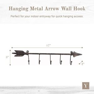 Young's Inc. Hanging Metal Arrow Wall Hook - 17" W x 3" H - Key Holder for Wall - Jewelry Organizer