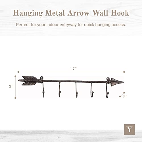 Young's Inc. Hanging Metal Arrow Wall Hook - 17" W x 3" H - Key Holder for Wall - Jewelry Organizer