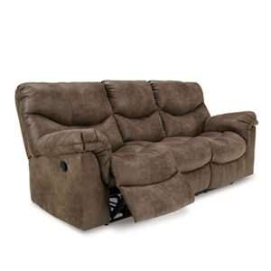 signature design by ashley alzena faux leather oversized manual reclining sofa, brown