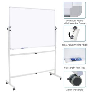 Dry Erase Board with Stand 48"x36", Rolling Magnetic Whiteboard with Stand, Height Adjustable Mobile Whiteboard Portable Whiteboard on Wheels with 1 Eraser, 2 Markers and 20 Magnets