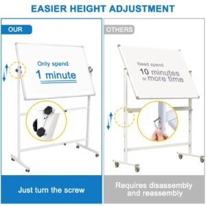 Dry Erase Board with Stand 48"x36", Rolling Magnetic Whiteboard with Stand, Height Adjustable Mobile Whiteboard Portable Whiteboard on Wheels with 1 Eraser, 2 Markers and 20 Magnets