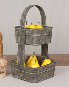 ctw home collection two tier square tote metal fruit bowl kitchen supplies, 7.5" x 7.5" x 13.5", gray