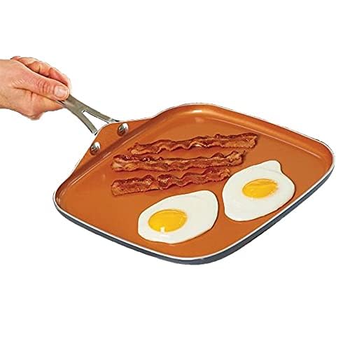 Gotham Steel Nonstick Griddle Pan for Stove Top – 10.5 Inch Ceramic Flat Pan, Square Pan For Cooking Eggs Pancakes And More, Square Frying Pan, Stay Cool Handle, Oven / Dishwasher Safe, Non Toxic