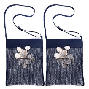 rimobul sand away beach treasures seashell pocket mesh bags - set of 2 (large) (navy blue)