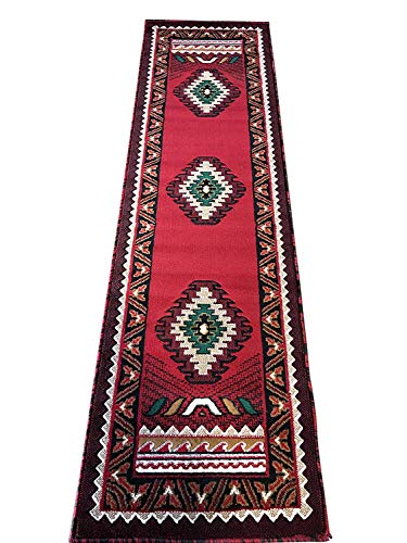 South West Native American Runner Area Rug Red Design D143 (2ft.x7ft.)