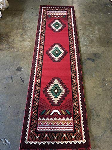 South West Native American Runner Area Rug Red Design D143 (2ft.x7ft.)