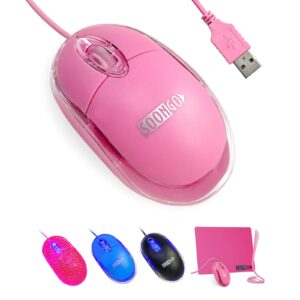 pink mini mouse computer mouse ergonomic mouse with 1.5m cable usb mouse for laptop pc desktop mice compatible with windows linux mac fit for office business home kids and lady by soongo